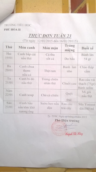 Thực đơn tuần 23