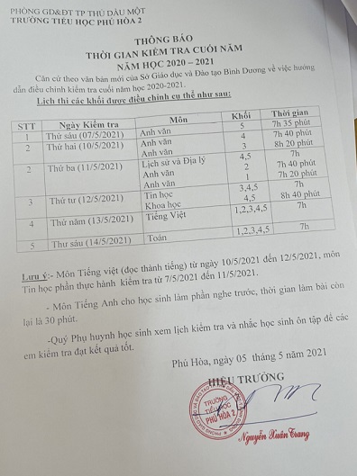 Lịch thi học kỳ 2 - năm học 2020-2021