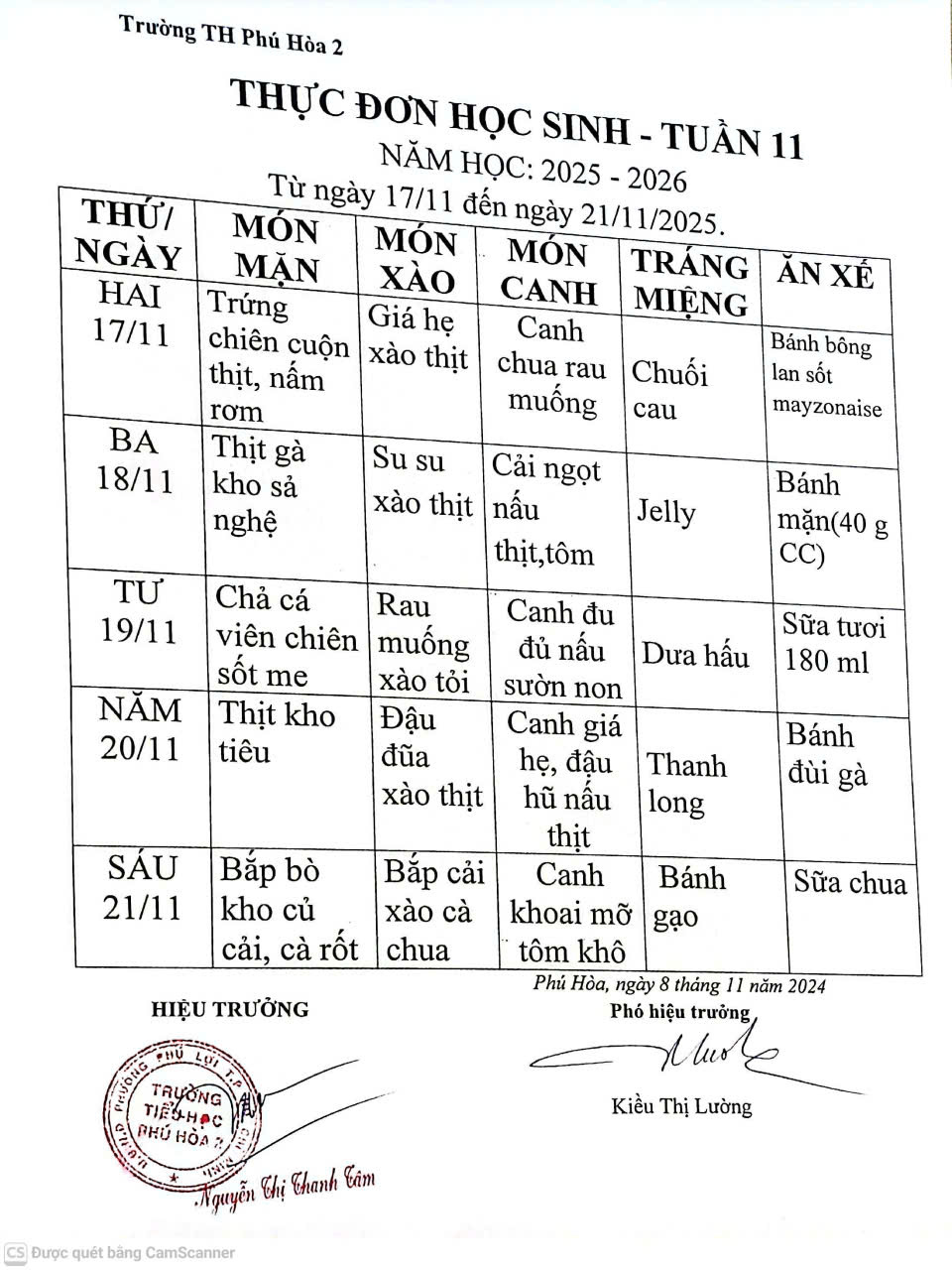 Thực đơn Tuần 11