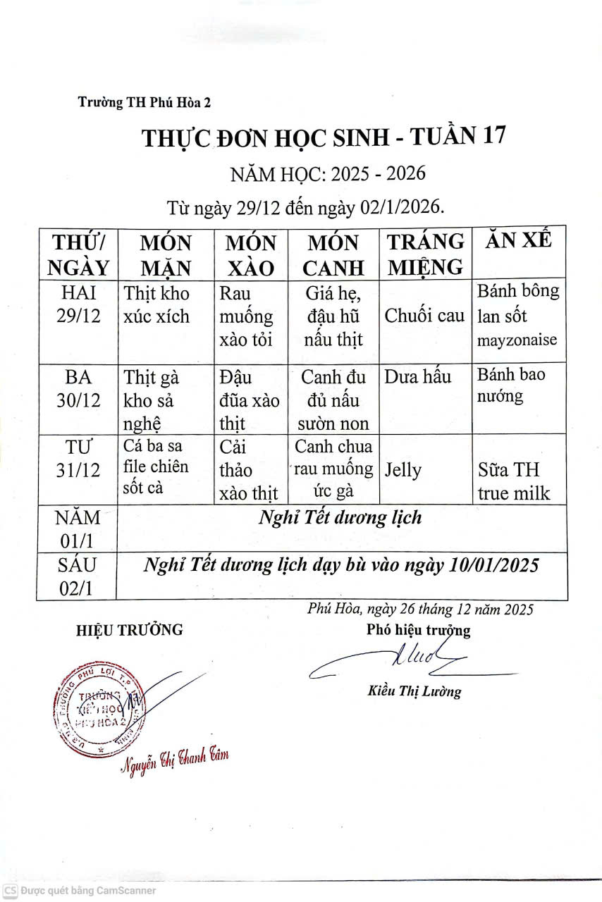 Thực đơn Tuần 17