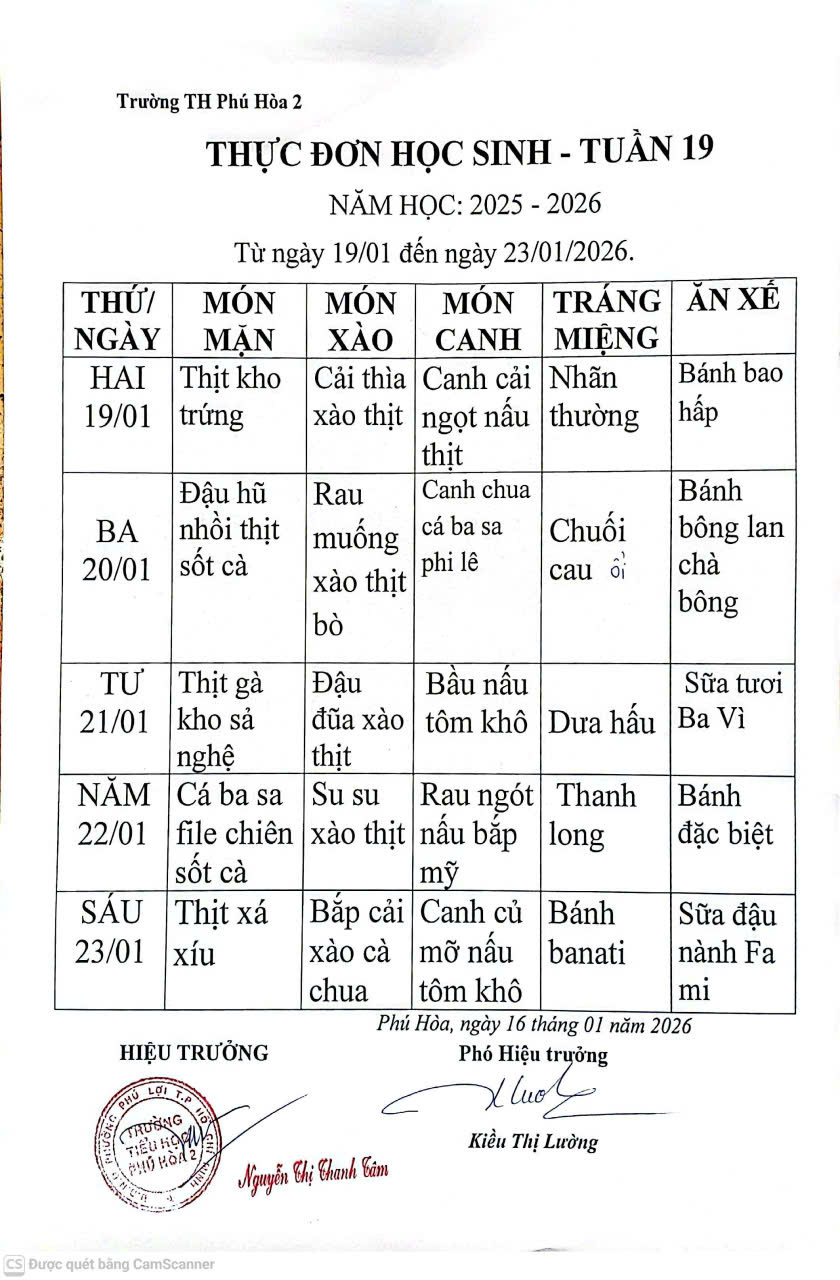 Thực đơn Tuần 19