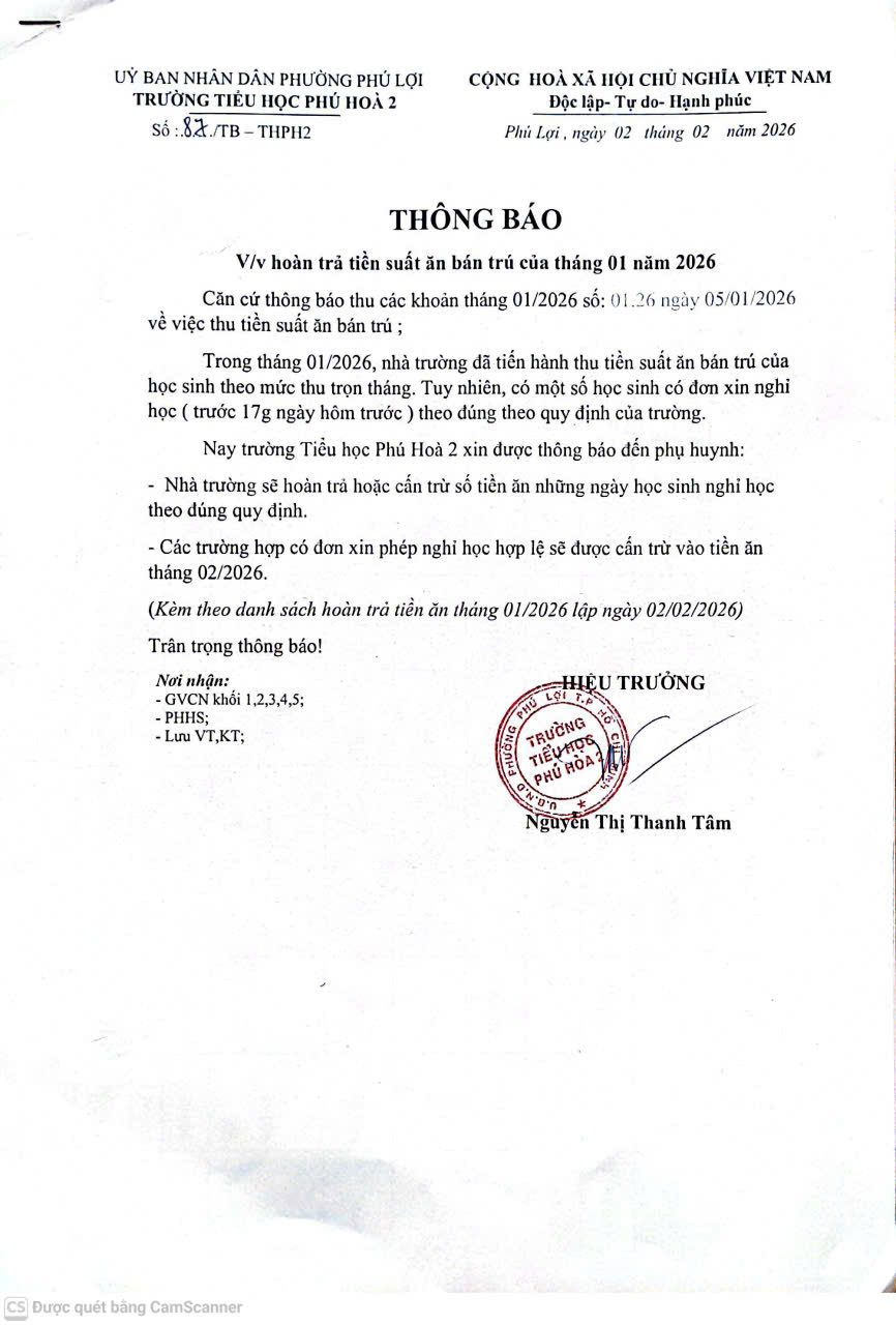 Thông báo trả tiền tháng 1 2026