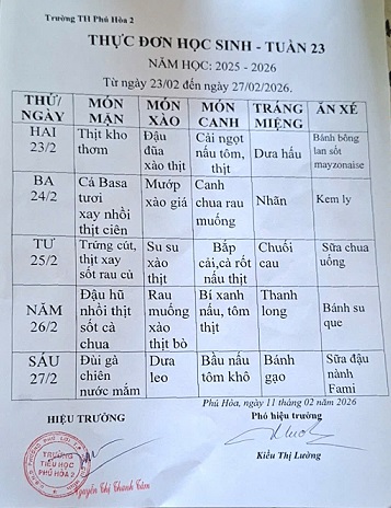 Thực đơn tuần 23
