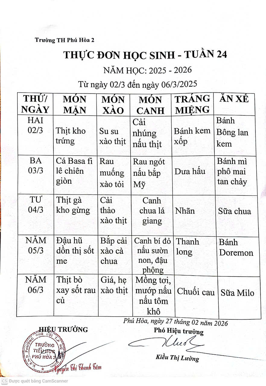 Thực đơn Tuần 24