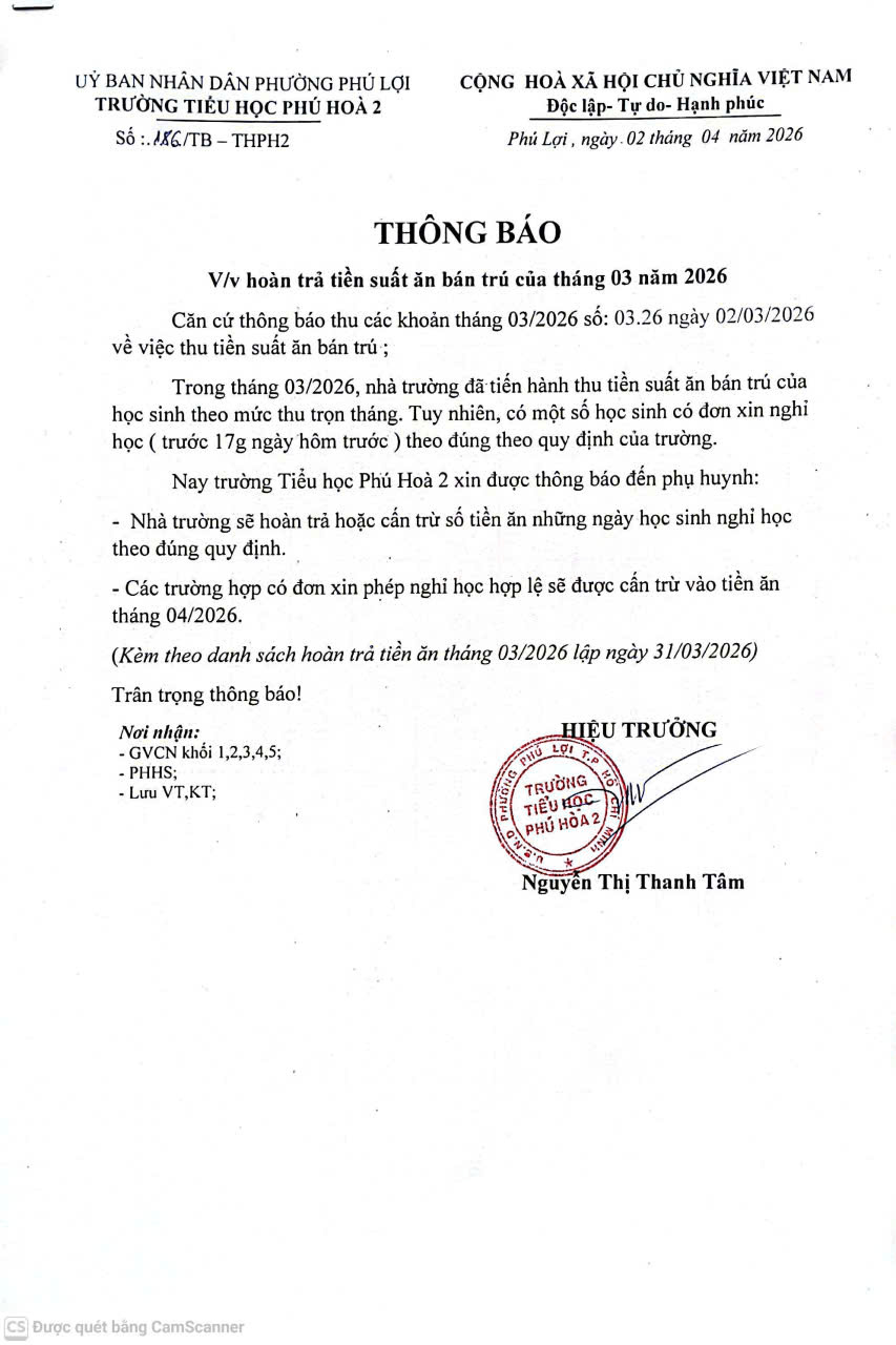 Thông báo trả tiền tháng 3